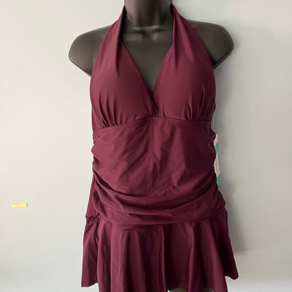 Women's Tummy Control One Piece Bathing Suit Burgundy-SIze XL-NWT- - Picture 1 of 6